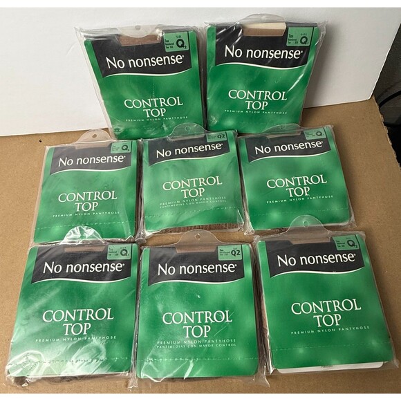 No Nonsense Control Top Nylon Pantyhose Q2 LOT 8 Tan Reinforced Toe Made in USA - Picture 2 of 4
